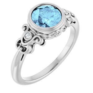 14K White Aquamarine & .03 CTW Diamond Ring  